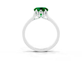 Platinum Round Cut Emerald Solitaire Ring with Flower Prong Setting and Classic Band_3