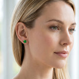 Silver 0.89 Carat Round Emerald Stud Earrings