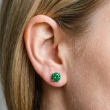 Silver 0.94 Carat Round Emerald Stud Earrings