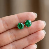 Silver 0.66 Carat Round Emerald Stud Earrings