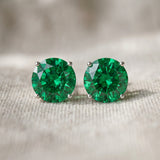 Silver 0.89 Carat Round Emerald Stud Earrings