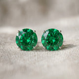 Platinum Round Cut Emerald Stud Earrings_36