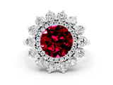 Platinum Round Cut Garnet Floral Double Halo Engagement Ring with Prong Setting_144