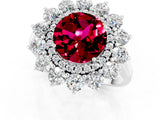 Platinum Round Cut Garnet Floral Double Halo Engagement Ring with Prong Setting_145