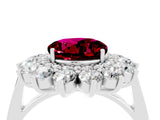 Platinum Round Cut Garnet Floral Double Halo Engagement Ring with Prong Setting_148