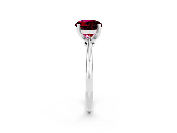 Platinum Round Cut Garnet Solitaire Engagement Ring with Classic Band and Four-Prong Setting