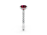 Platinum Round Cut Garnet Solitaire Ring with Round  Pavé Band and Four-Prong Setting_26