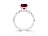Platinum Round Cut Garnet Solitaire Ring with Round  Pavé Band and Four-Prong Setting_27
