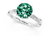 Platinum Round Cut Green Sapphire Engagement Ring with Side Stone Accents and Four-Prong Setting_25