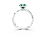 Platinum Round Cut Green Sapphire Engagement Ring with Side Stone Accents and Four-Prong Setting_27