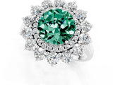 Platinum Round Cut Green Sapphire Floral Double Halo Engagement Ring with Prong Setting_145
