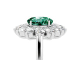 Platinum Round Cut Green Sapphire Floral Double Halo Engagement Ring with Prong Setting_149