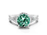 Platinum Round Cut Green Sapphire  Halo Twist Band Solitaire Prong Setting Ring_12