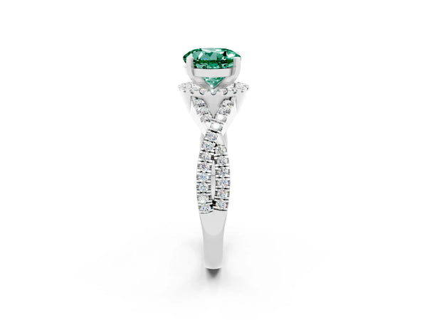 Platinum Round Cut Green Sapphire  Halo Twist Band Solitaire Prong Setting Ring