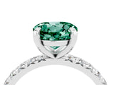 Platinum Round Cut Green Sapphire Pavé Solitaire Ring with Round Band and Prong Setting_46