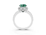 Platinum Round Cut Green Sapphire Scalloped Halo Engagement Ring with Round Shared Prong Band_111