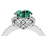 Platinum Round Cut Green Sapphire Scalloped Halo Engagement Ring with Round Shared Prong Band_112