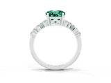 Platinum Round Cut Green Sapphire Scattered Round Accent Ring with Prong Setting_87
