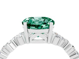 Platinum Round Cut Green Sapphire Scattered Round Accent Ring with Prong Setting_88