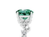 Platinum Round Cut Green Sapphire Scattered Round Accent Ring with Prong Setting_89