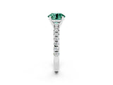 Platinum Round Cut Green Sapphire Solitaire Pavé Engagement Ring with Round Band and Prong Setting_92