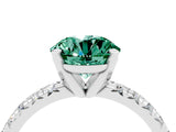 Platinum Round Cut Green Sapphire Solitaire Pavé Engagement Ring with Round Band and Prong Setting_94