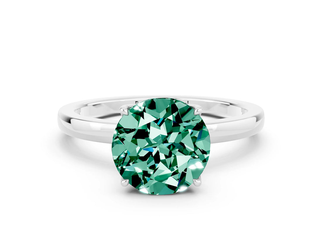 Platinum Round Cut Green Sapphire Solitaire Ring with Thin Band and Prong Setting_42