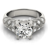 White gold Fancy Blue Heart Cut Cut Milgrain Pave Diamond Engagement Ring with Four-Prong Setting