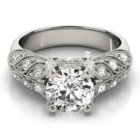 Platinum Round Cut Milgrain Pave Diamond Engagement Ring with Four-Prong Setting 2