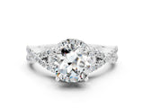 Platinum Round Cut Moissanite  Halo Twist Band Solitaire Prong Setting Ring_12