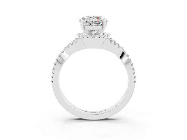 Platinum Round Cut Moissanite  Halo Twist Band Solitaire Prong Setting Ring