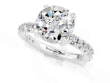 Platinum Round Cut Moissanite Pavé Solitaire Ring with Round Band and Prong Setting_43
