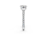 Platinum Round Cut Moissanite Pavé Solitaire Ring with Round Band and Prong Setting_44