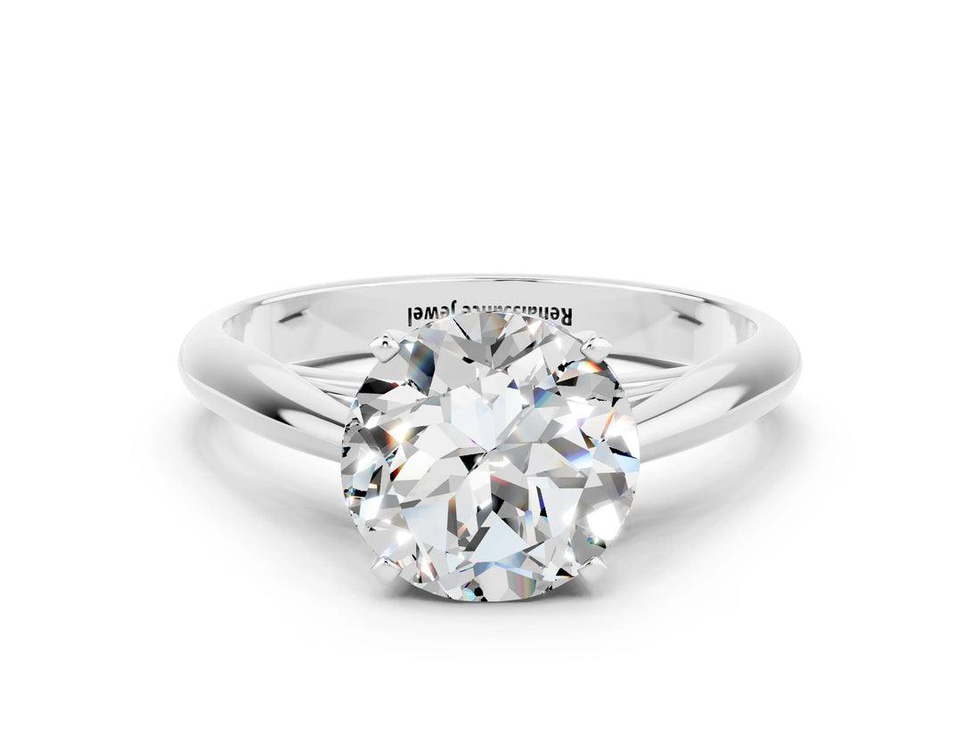Platinum Round Cut Moissanite Solitaire Engagement Ring with Cathedral Setting and Four-Prong Mount_12