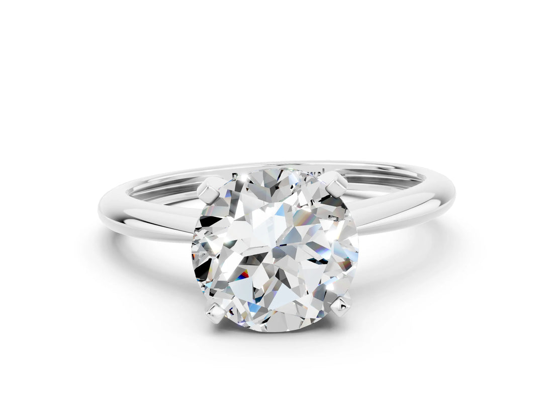 Platinum Round Cut Moissanite Solitaire Engagement Ring with Classic Band and Four-Prong Setting_24