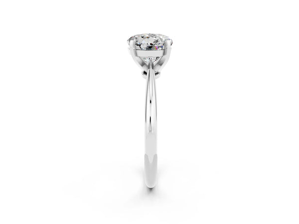 Platinum Round Cut Moissanite Solitaire Engagement Ring with Classic Band and Four-Prong Setting