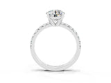 Platinum Round Cut Moissanite Solitaire Pavé Engagement Ring with Round Band and Prong Setting_93