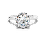 Platinum Round Cut Moissanite Solitaire Ring with Flower Prong Setting and Classic Band