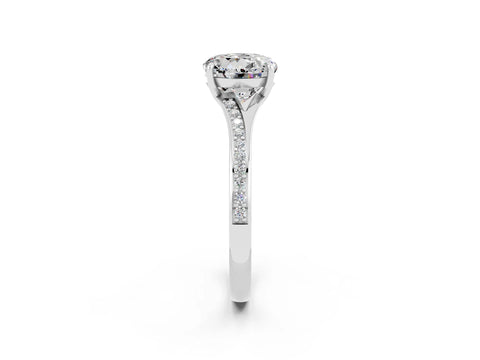 Platinum Round Cut Moissanite Solitaire Ring with Pavé Band and Prong Setting_14