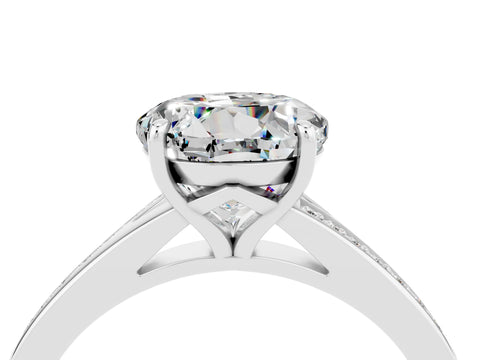 Platinum Round Cut Moissanite Solitaire Ring with Pavé Band and Prong Setting_16