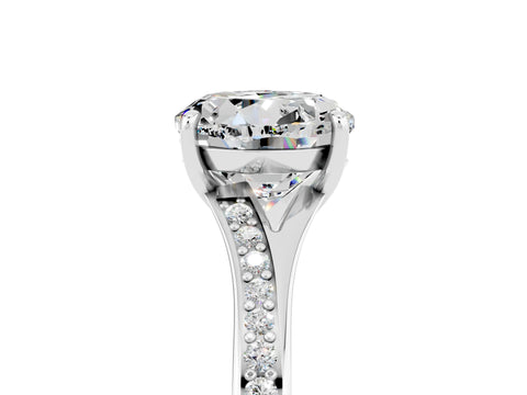 Platinum Round Cut Moissanite Solitaire Ring with Pavé Band and Prong Setting_17