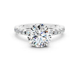 Platinum Round Cut Moissanite Solitaire Ring with Round  Pavé Band and Four-Prong Setting_36