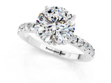 Platinum Round Cut Moissanite Solitaire Ring with Round  Pavé Band and Four-Prong Setting_37