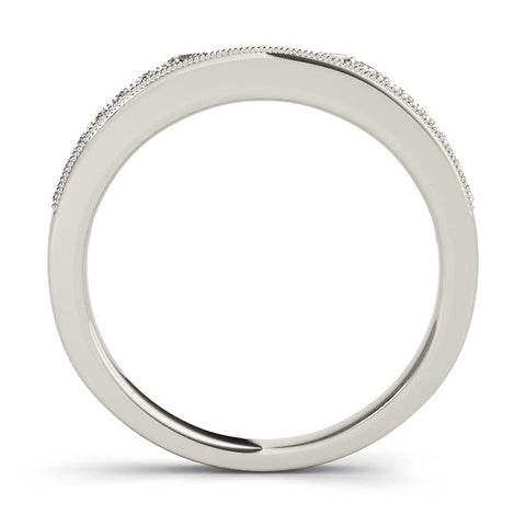 Platinum Round Cut Pavé Diamond Contour Band with Milgrain Detailing 1