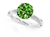 Platinum Round Cut Peridot Engagement Ring with Side Stone Accents and Four-Prong Setting_13