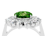 Platinum Round Cut Peridot Floral Double Halo Engagement Ring with Prong Setting_190