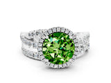 Platinum Round Cut Peridot Halo Ring with Round Split Shank and Prong Setting_66