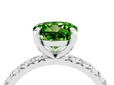Platinum Round Cut Peridot Pavé Solitaire Ring with Round Band and Prong Setting_46