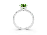 Platinum Round Cut Peridot Solitaire Pavé Engagement Ring with Round Band and Prong Setting_94