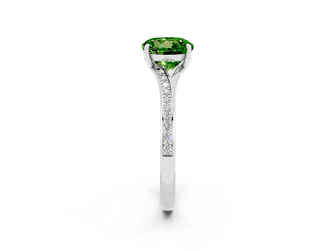 Platinum Round Cut Peridot Solitaire Ring with Pavé Band and Prong Setting_14